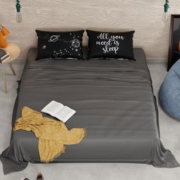 QuirkLoom All You Need is Sleep Plain Sateen Double Bedsheet With 2 Pillow Covers-picture-16