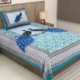 UBANIA COLLECTION Green Floral Cotton 144 TC Single Bedsheet with Pillow Cover-image-21