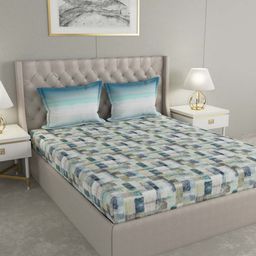 GM Blue Geometric 144 TC Cotton 1 Super Queen Bedsheet with 2 Pillow Covers-image-52