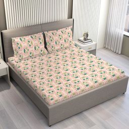 Layers Pink & Green Floral 120 TC Pure Cotton King Bedsheet Set-2.74 m x 2.74 m-picture-4