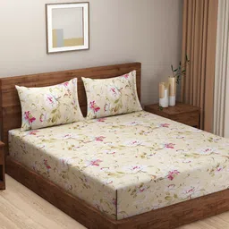 SWAYAM Sparkle Yellow & White Floral Cotton 144 TC King Bedsheet & 2 Pillow Covers-image-38