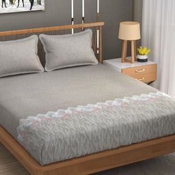 MAFATLAL Grey & Brown Floral 144 TC Cotton King Bedsheet With 2 Pillow Covers-image-83