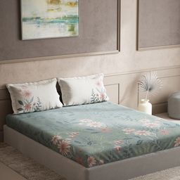 DDecor Sea Green & White Floral Cotton 150 TC King Bedsheet with 2 Pillow Covers-picture-10