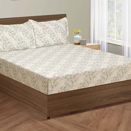SWAYAM Veda Grey & White Floral Cotton 160 TC King Bedsheet with 2 Pillow Covers-image-48
