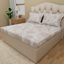Himeya White & Pink Floral Cotton 180 TC King Bedsheet With 2 Pillow Covers-image-83