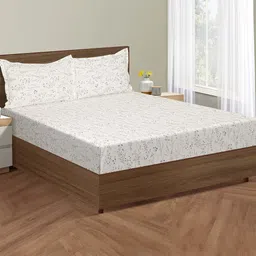 SWAYAM White & Blue Floral Cotton Fitted 200 TC King Bedsheet With 2 Pillow Covers-image-44