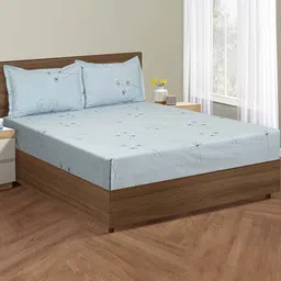 SWAYAM Grey & White Printed Cotton 250 TC Fitted King Bedsheet with 2 Pillow Covers-image-2