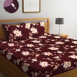Arrabi Brown & Beige Floral 300 TC King Bedsheet with 2 Pillow Covers-image-69