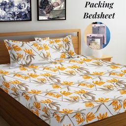 Arrabi White & Yellow Floral 300 TC King Bedsheet with 2 Pillow Covers-image-59