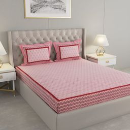 Wayne Martin Pink and White Floral 330 TC King Bedsheet with 2 Pillow Covers-image-101
