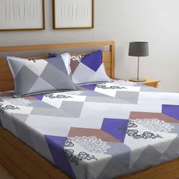 Arrabi Grey & Blue Graphic 300 TC 1 King Bedsheet with 2 Pillow Covers-image-49