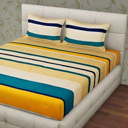 RRC Multicoloured Striped 144 TC King Bedsheet with 2 Pillow Covers-14