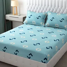 Innovative Edge Sea Green Geometric 160 TC Cotton Fitted King Bedsheet & 2 Pillow Covers-image-30