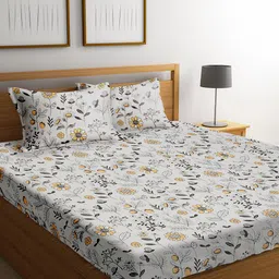 URBAN DREAM Grey 210 TC Cotton King Bedsheet with 2 Pillow Covers-image-0