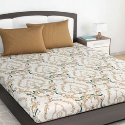 Divine Casa Cream Floral Cotton 144 TC Queen Bedsheet 2.70 m x 2.70 m-image-98