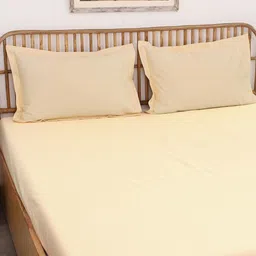 House This Beige Cotton 600 TC King Bedsheet with 2 Pillow Covers-picture-34