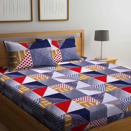 Arrabi Grey & Red Geometric 300 TC Super King Bedsheet with 2 Pillow Covers-image-42
