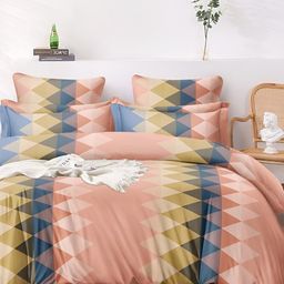 Bajo's Blue & Pink Geometric 350 TC King Bedsheet with 2 Pillow Covers-image-54