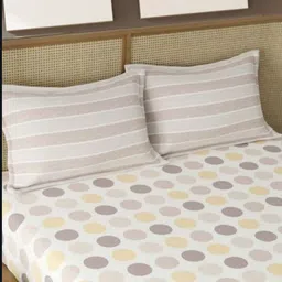 Bajo's White & Grey Geometric Cotton 350 TC King Bedsheet with 2 Pillow Covers-image-65