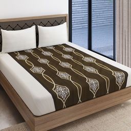 SWAYAM White & Coffee Brown Floral King Bedsheet with 2 Pillow Covers-image-4