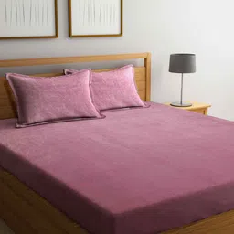FABINALIV Pink Woollen 300 TC King Bedsheet With 2 Pillow Covers-30