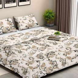 Ariana Beige & Grey Floral Cotton 210 TC King Bedsheet with 2 Pillow Covers-image-46