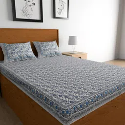 Urban Magic Blue Printed 104 Cotton Bedsheet with 2 Pillow Covers-image-79