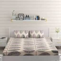 Bromwick Cream Green  Floral Cotton 210 TC Crib Bedsheet With 2 Pillow Covers-image-6