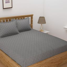 Bromwick Grey& Beige Abstract Cotton  210 TC Crib Bedsheet with 2 Pillow Covers-8