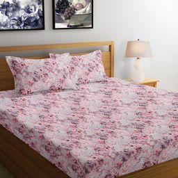 Srijee Decors Pink & Grey 350 TC King Cotton Bedsheet with 2 Pillow Covers-image-71