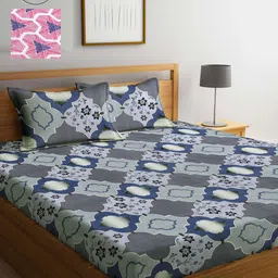 Arrabi Grey & Pink Graphic 300 TC 2 King Bedsheet with 4 Pillow Covers-image-86
