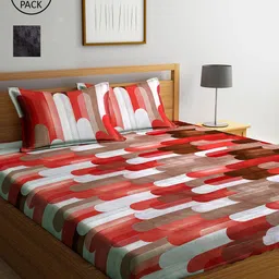 Arrabi Grey & Pink Graphic 300 TC 2 King Bedsheet with 4 Pillow Covers-image-82