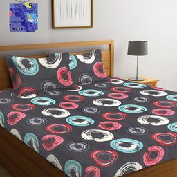 Arrabi Grey & Blue Printed 300 TC 2 King Bedsheet with 4 Pillow Covers-40