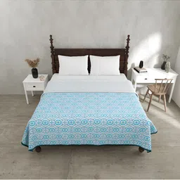 BED-SHEET.COM Blue & White Ethnic Motifs Cotton 150 GSM Double Bed Dohar & 2 Pillow Covers-image-70