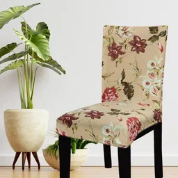 HOUSE OF QUIRK Set Of 4 Beige & Maroon Printed Chair Covers-image-56