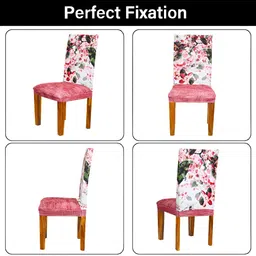ohello 4 Pieces Pink Printed Breathable Elasticated Fitted Chair Covers-image-41