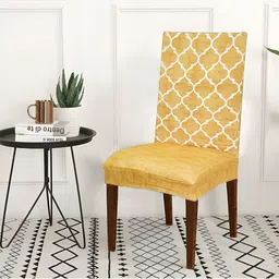 ohello Yellow 6 Pieces Printed Elasticated Fitted Chair Covers-13