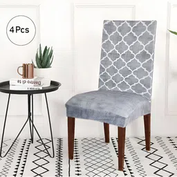 ohello 4 Pieces Grey Elasticated Fitted Chair Covers-picture-4
