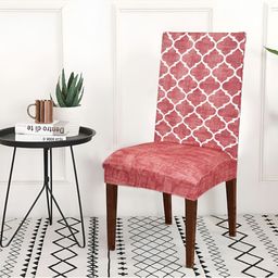 ohello 6 Pieces Red Printed Elasticated Fitted Chair Covers-6