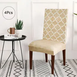 ohello Beige 4 Pieces Printed Breathable Elasticated Fitted Chair Covers-image-40