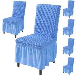 HOKIPO Blue 6 Pieces Bubble Frill Stretchable Table Chair Covers-image-32