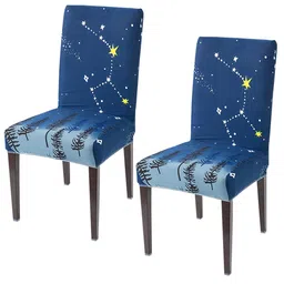 HOKIPO Navy Blue & White 2 Pieces Printed Stretchable Chair Covers-picture-20
