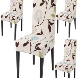 HOKIPO Beige 4 Pieces Printed Stretchable Chair Covers-image-82