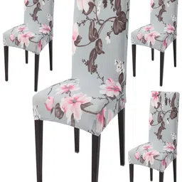 HOKIPO Brown 4 Pieces Printed Stretchable Chair Covers-8