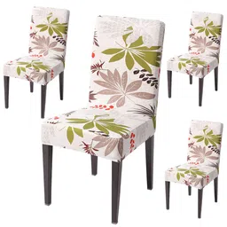 HOKIPO Off White & Green 4 Pieces Printed Stretchable Chair Covers-image-92