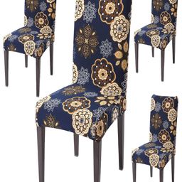 HOKIPO 4 Pcs Blue & Beige Floral-Printed Stretchable Chair Covers-25