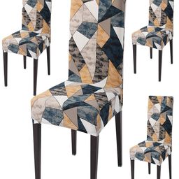 HOKIPO 4 Pcs Blue & Grey Printed Stretchable Chair Covers-13