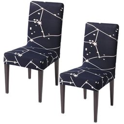 HOKIPO 2-Piece Navy Blue& White Printed Stretchable Chair Covers-18