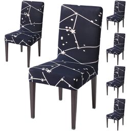 HOKIPO 6-Piece Navy Blue &White Printed Stretchable Chair Covers-image-0