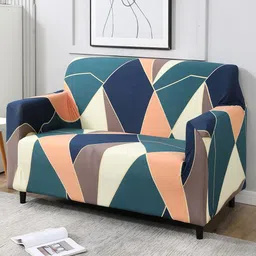 HOKIPO Green & Blue Printed 2-Seater Sofa Covers-picture-3